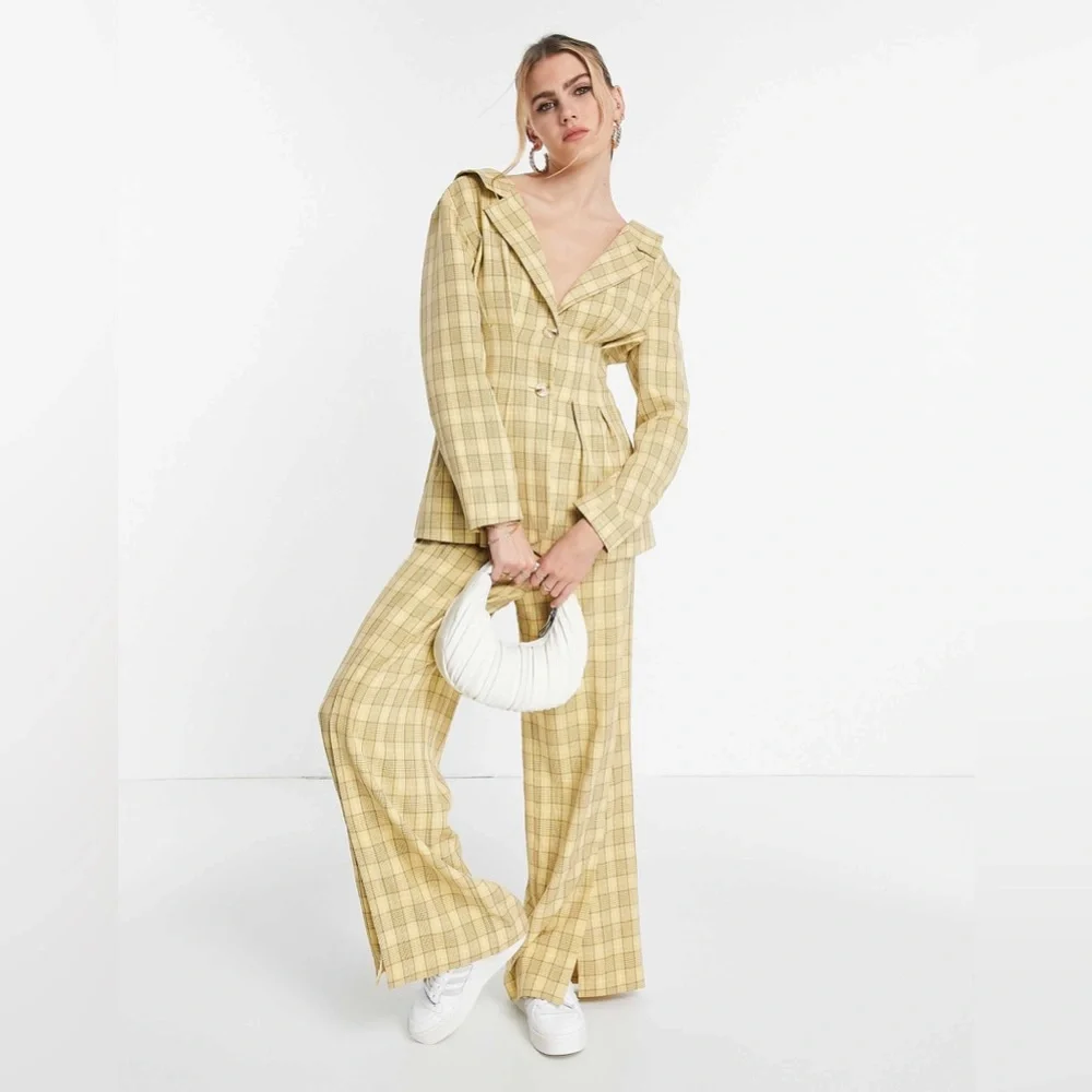 Topshop Yellow Plaid Women’s Blazer | Size 2 - Picture 5 of 11